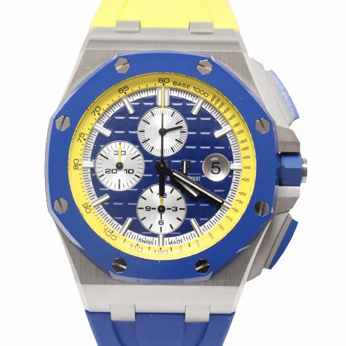 leather strap analog wristwatches-Audemars Piguet Men's Royal Oak Offshore 44mm Blue Chronograph Dial Watch Reference# 26400SO.OO.A057CA.01