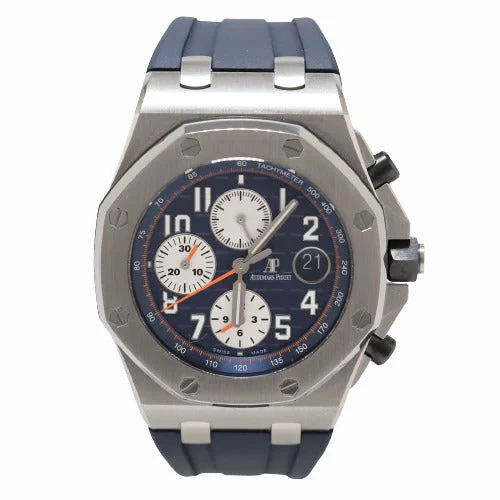 high-tech dive watches for professionals-Audemars Piguet Men's Royal Oak Offshore Stainless Steel 42mm Blue "Mega Tapisserie" Chronograph Dial Watch Reference# 26470ST.OO.A027CA.01