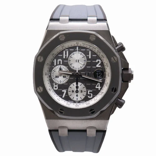 digital watches with multiple sport modes-Audemars Piguet Men's Royal Oak Offshore Titanium 42mm Slate Grey "Mega Tapisserie" Chronograph Dial Watch Ref# 26470IO.OO.A006CA.01