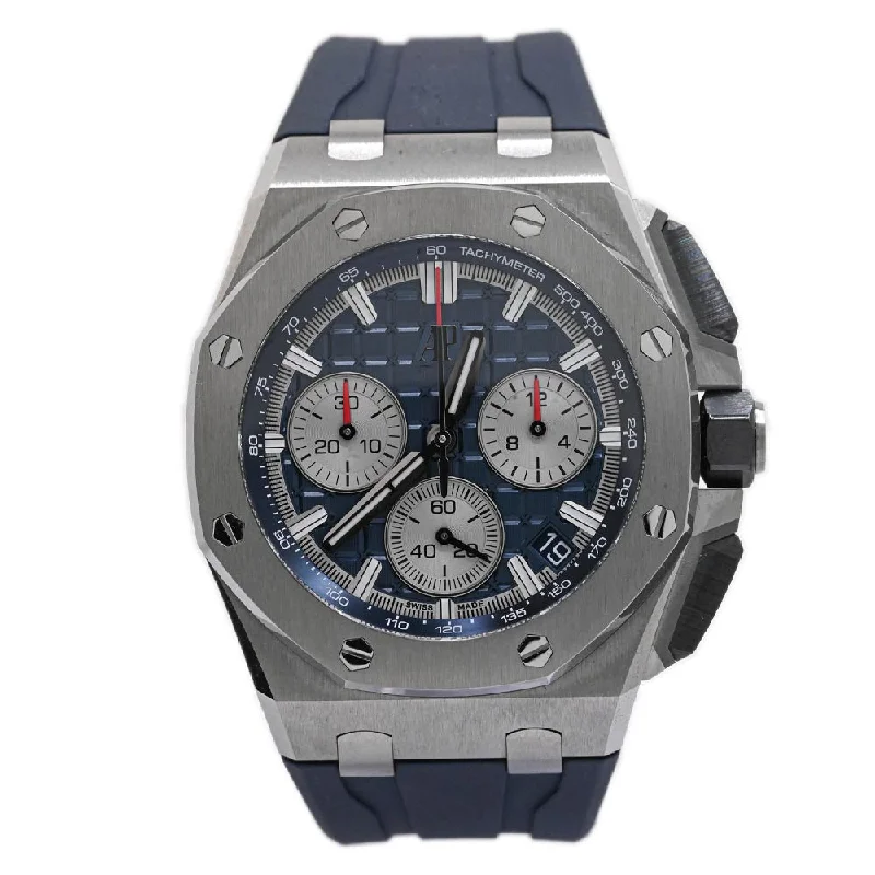 smartwatch with step count analysis-Audemars Piguet Men's Royal Oak Offshore Titanium 43mm Blue Chronograph Dial Watch