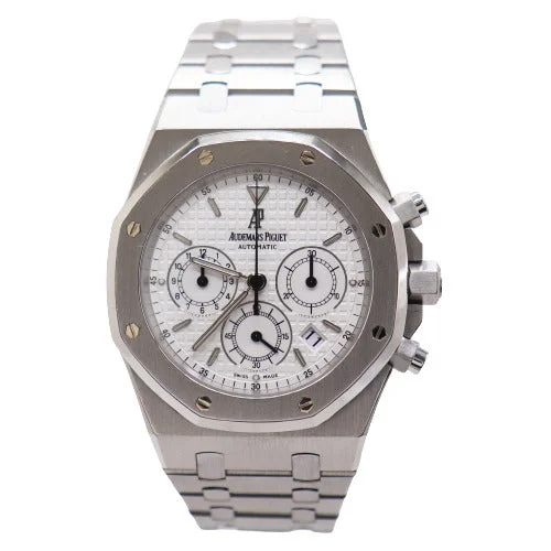 smartwatch with adjustable fitness goals-Audemar's Piguet Men's Royal Oak Stainless Steel 39mm White Chronograph Dial Watch Ref# 25860ST.OO.1110ST.05