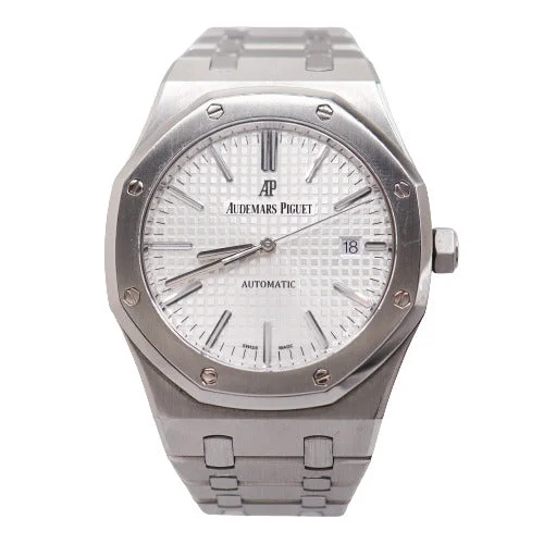 smartwatch with stress management features-Audemars Piguet Men's Royal Oak Stainless Steel 41mm Silver "Grande Tapisserie" Dial Watch Reference #:15400ST.OO.1220ST.02