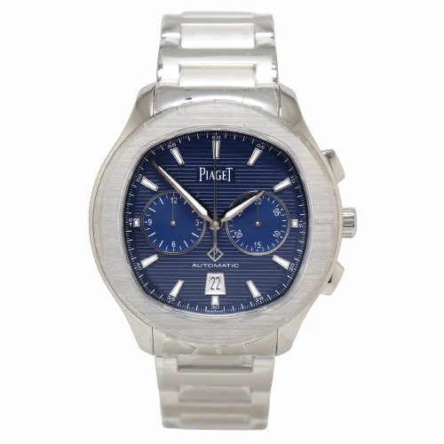 smartwatch with message and call notifications-BRAND NEW! Piaget Mens Polo S Stainless Steel 42mm Blue Chronograph Dial Watch Reference# G0A41006