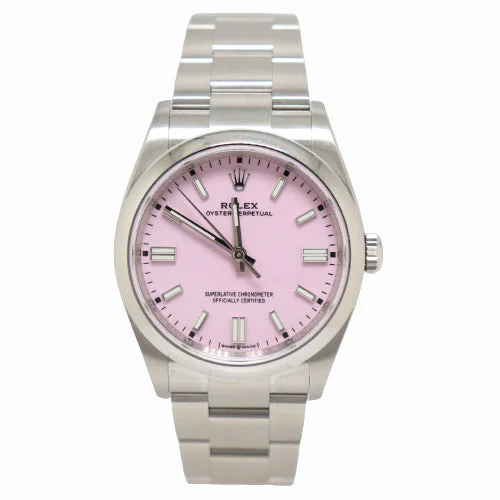 smartwatch with interval training modes-BRAND NEW! Rolex Oyster Perpetual Stainless Steel 36mm Pink Stick Dial Watch Reference# 126000