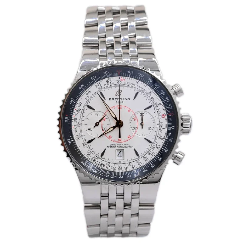 smartwatch with heart rate tracking-Breitling Men's Montbrilliant Stainless Steel 47mm White Chronograph Dial Watch Reference #:  A2334024-G631SS