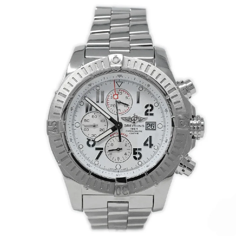 hybrid digital-analog watches-Breitling Men's Super Avenger Stainless Steel 48mm White Arabic Numeral Dial Watch Reference#