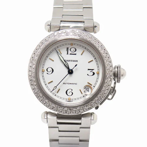 titanium military-style watches-Cartier Ladies Pasha Stainless Steel 36mm White Stick Dial Reference# W31043M7