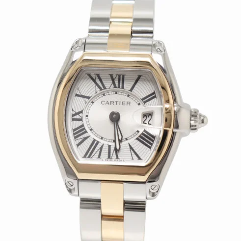 smartwatch with energy-saving mode-Cartier Ladies Roadster Stainless Steel and Yellow Gold 31mm x 37 Silver Roman Dial Watch Reference# 2675