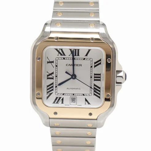 men's titanium bracelet watches-Cartier Men's Santos Stainless Steel 47mm White Roman Dial Watch Reference# W2SA0009