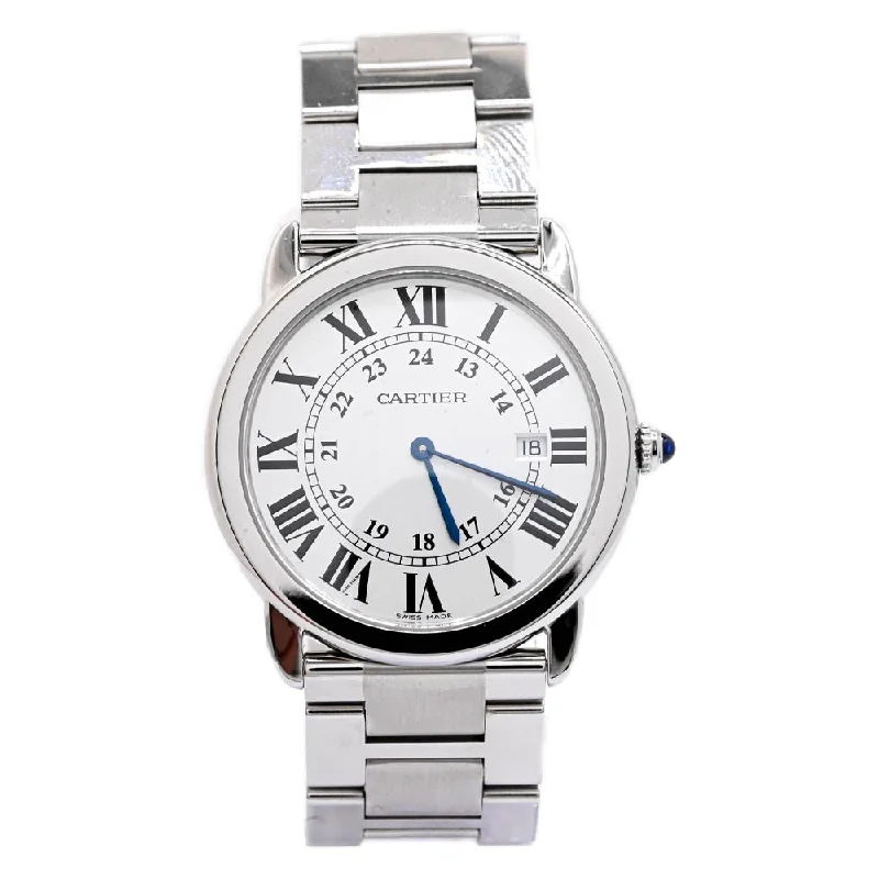 solar-powered diving watches-Cartier Ronde Solo Stainless Steel 36mm Silver Roman dial Watch Reference #: W6701005