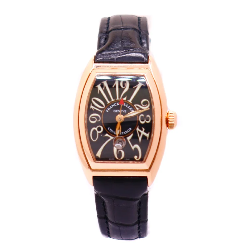 smartwatch with body composition analysis-Franck Muller Ladies Conquistador Rose Gold 33mm Black Dial Watch Ref #8001