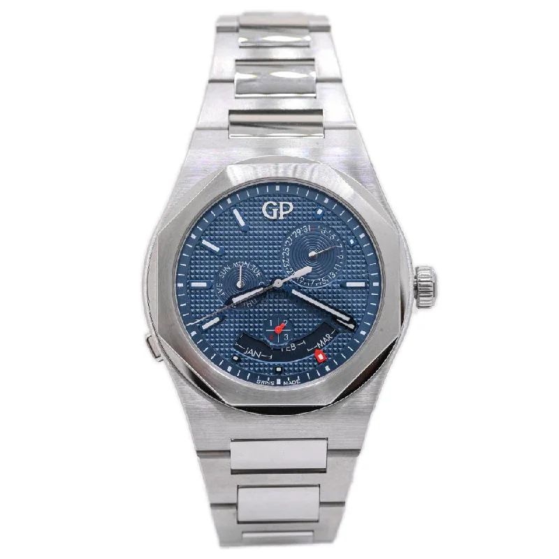 smartwatch with activity history tracking-Girard-Perregaux Men's LAUREATO PERPETUAL CALENDAR Stainless Steel 42mm Blue Stick Dial Watch Reference #: 81035-11-431-11A