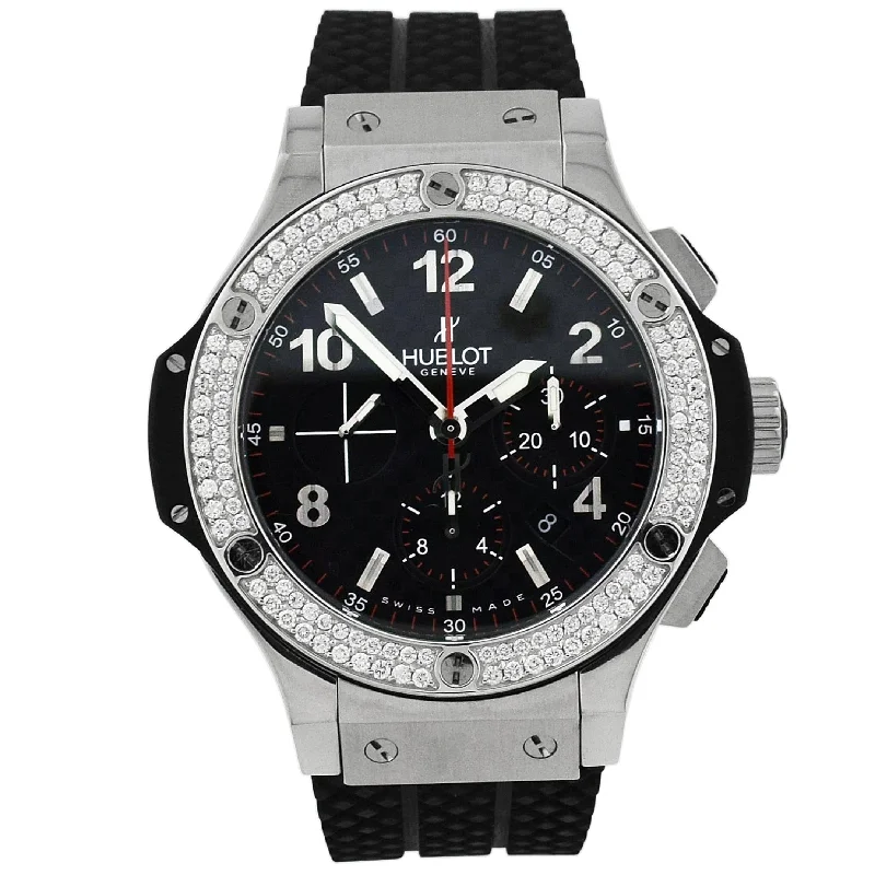 stainless steel chronograph wristwatches-Hublot Big Bang 44mm Grey Dial Black Bezel Stainless Steel Case on a Brown Leather Strap