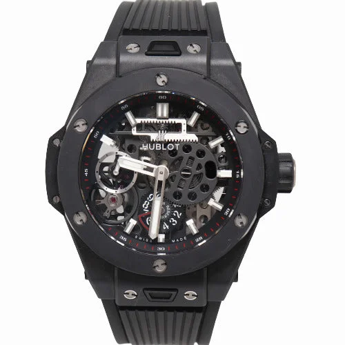 smartwatch with custom alert tones-Hublot Big Bang Meca-10 Black Magic Black Ceramic 45mm Black Skeleton Stick Dial Watch Reference# 414.CI.1123.RX