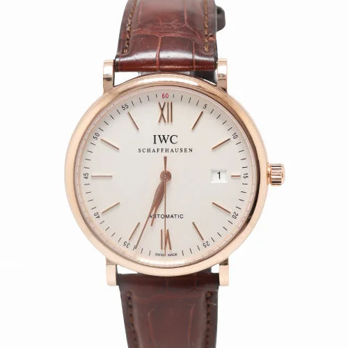 smartwatch with advanced weather forecasting-IWC Mens Portofino Rose Gold 40mm Silver Stick Dial Watch Reference# IW356504