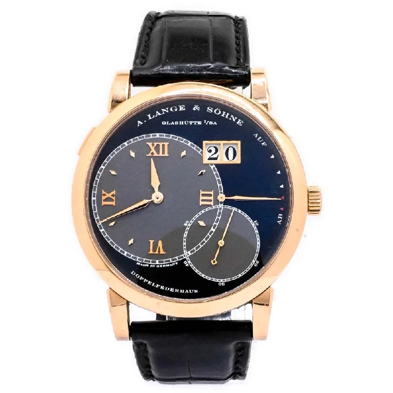 women's luxury analog wristwatches-Mens A Lang & Sohne Grand Lange 1 18k Rose Gold 41mm Black Dial Watch Reference# 115.031