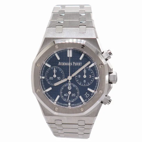 leather strap analog wristwatches-NEW! Audemars Piguet Men's Royal Oak 50th Anniversary Stainless Steel 41mm Blue Chronograph "Grande Tapisserie" Dial Watch  Ref# 26240ST.OO.1320ST.01