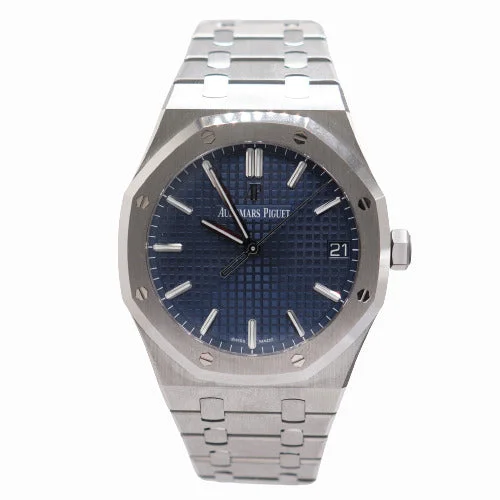 titanium military-style watches-NEW! Audemars Piguet Men's Royal Oak Stainless Steel 41mm Blue "Grande Tapisserie" Stick Dial Watch Ref #15500ST.OO.1220ST.01