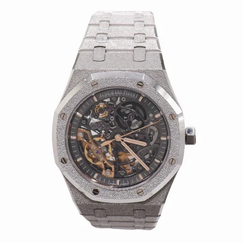 smartwatch with GPS navigation system-NEW! Audemars Piguet Men's Royal Oak White Gold Diamond Frosted 41mm Skeleton Dial Watch Ref# 15407BC.GG.1224BC.01