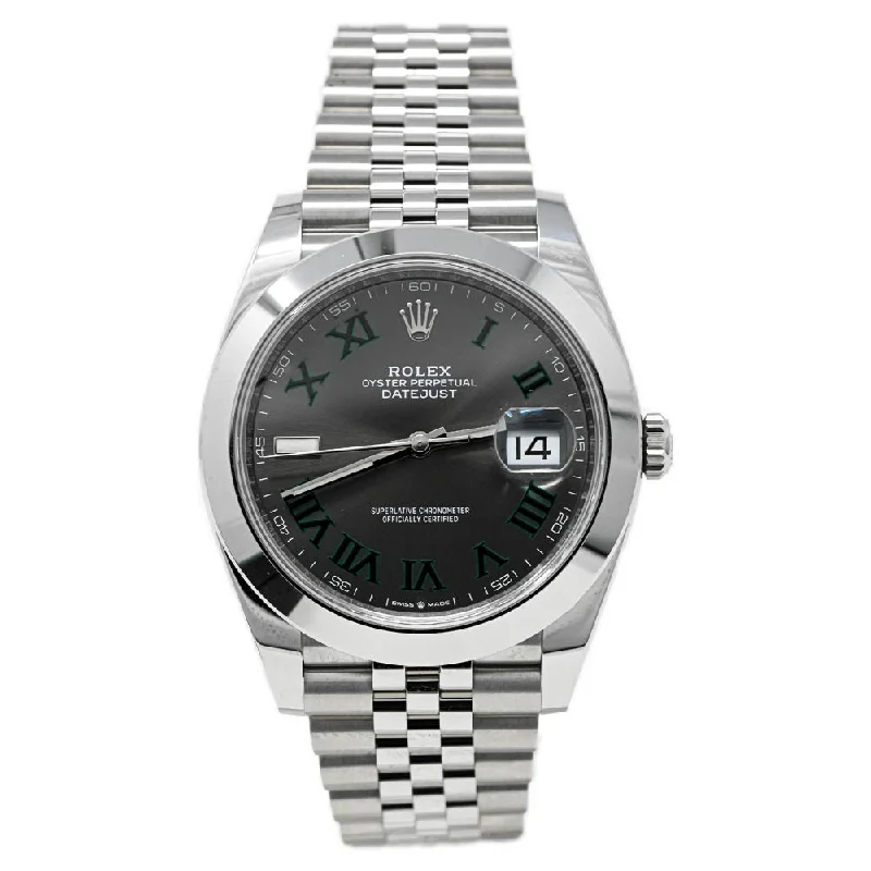 solar-powered mechanical watches-NEW! Rolex Men's Datejust 41 Stainless Steel 41mm Wimbledon Dial Watch Reference 126300