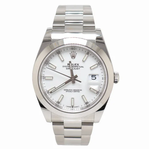 luxury mechanical wristwatches for women-NEW Rolex Men's Datejust 41 Stainless Steel White Stick Dial Watch Reference #126300