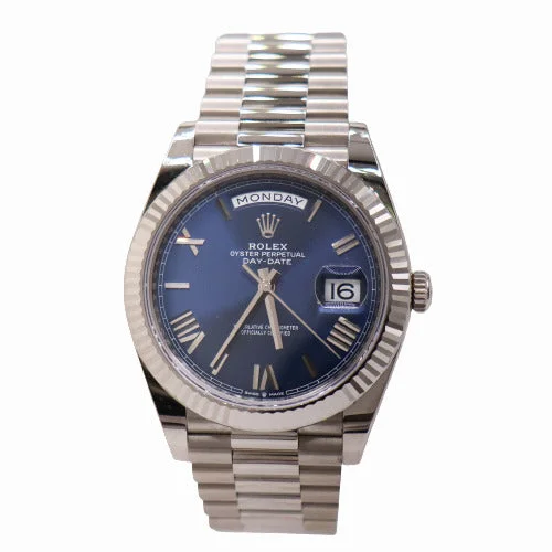 luxury mechanical wristwatches-NEW Rolex Men's Day-Date White Gold 40mm Blue Roman Dial Watch Ref# 228239