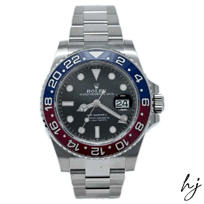 classic stainless steel quartz watches-NEW! Rolex Mens GMT Master II 40mm Black Dot Dial Watch Ref #126710BLRO