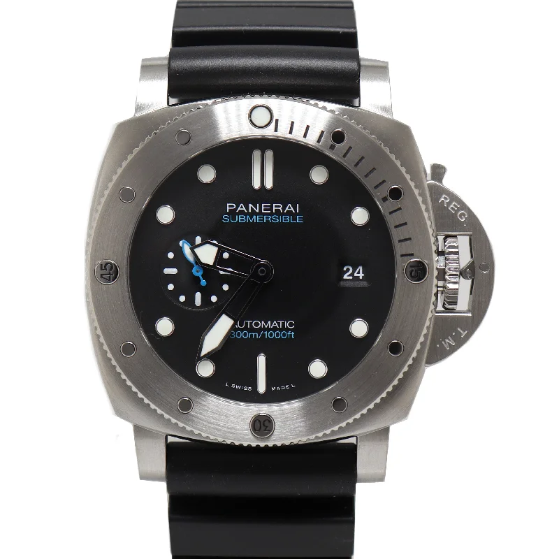 solar-powered diving watches-Panerai Luminor Submersible Stainless Steel 44mm Black Dot Dial Watch Reference# PAM01229