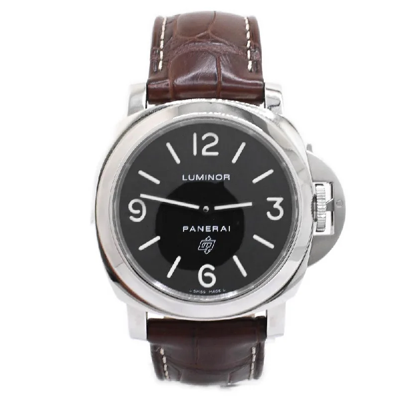 smartwatch with adaptive heart rate tracking-Panerai Men's Luminor Base Logo Stainless Steel 44mm Black Stick & Arabic Dial Watch Reference #: PAM00773