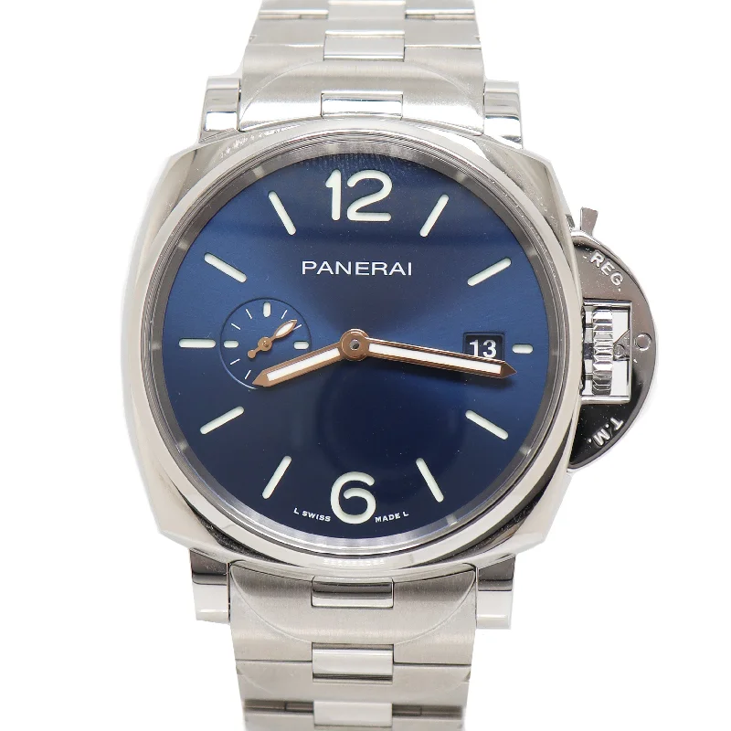 smartwatch with blood glucose monitoring-Panerai Men's Luminor Due Stainless Steel 42mm Blue Dial Stick Dial Watch Reference# PAM01124