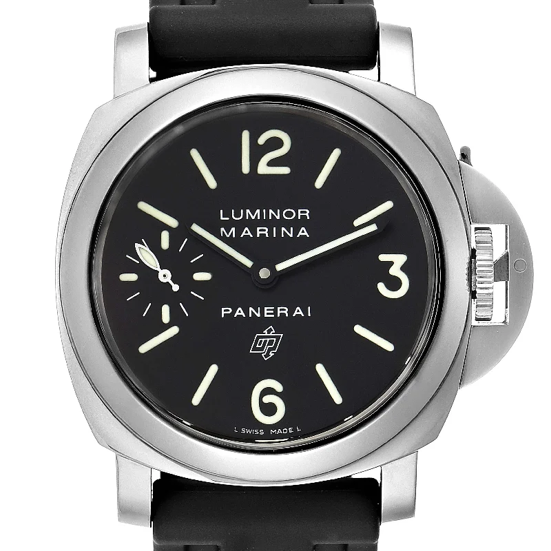 smartwatch with advanced posture tracking-Panerai Men's Luminor Marina Base Logo Stainless Steel 44mm Black Stick & Arabic Numeral Dial Watch