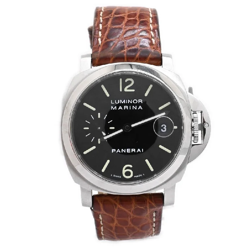 smartwatch with multiple sport tracking modes-Panerai Men's Luminor Marina Stainless Steel 40mm Black Dial Watch Reference #: PAM00048