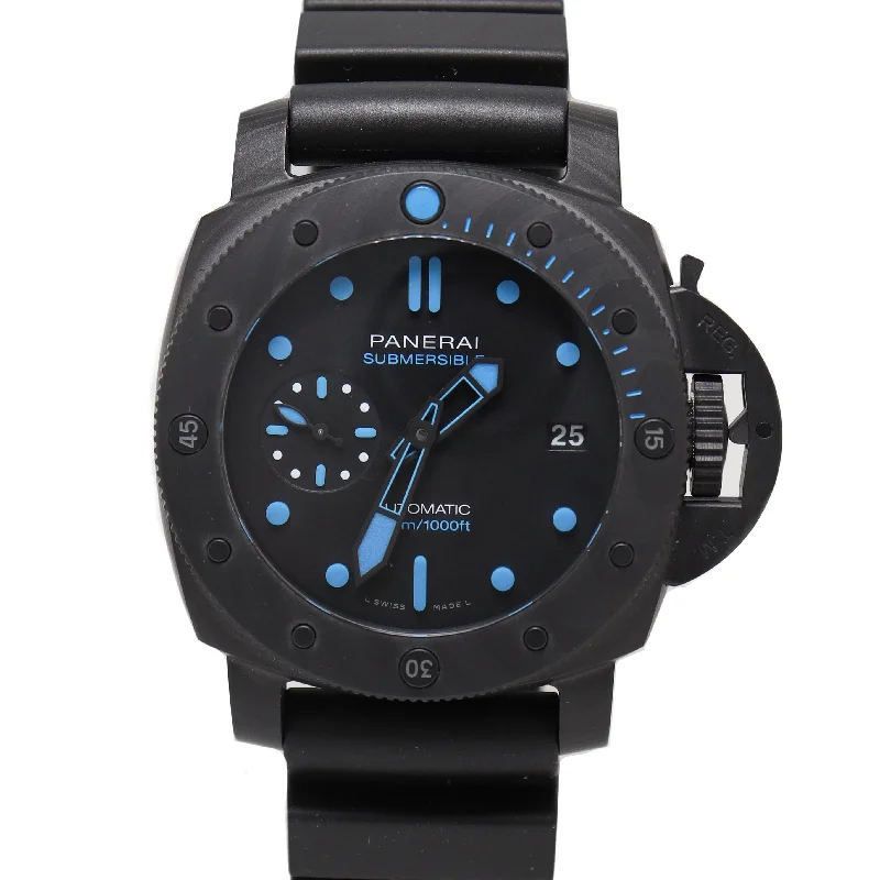 diving watches with helium release valves-Panerai Mens Submersible Carbotech 42mm Black Dot Dial Watch Reference# PAM00960