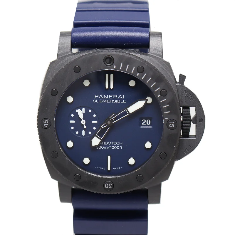 smartwatch with adaptive heart rate tracking-Panerai Submersible Carbotech 44mm Blue Dot Dial Watch Reference# PAM01232