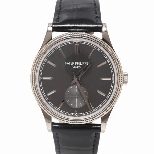 fashion watches with interchangeable straps-Patek Philippe Mens Calatrava White Gold 39mm Charcoal Grey Dial Watch Reference# 6119G-001