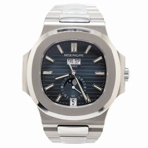 solar-powered outdoor adventure watches-NEW! Patek Philippe Men's Nautilus 40.5mm Stainless Steel Blue Stick Dial Watch Reference# 5726/1A-001