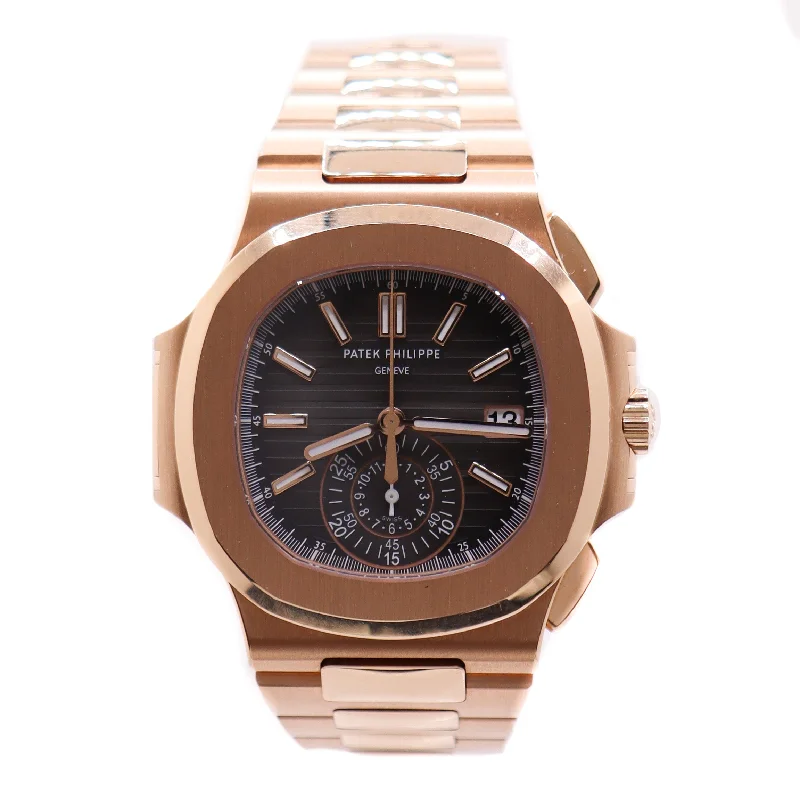 professional-grade automatic watches-Patek Philippe Men's Nautilus Rose Gold 40mm Grey Annual Calendar Stick Dial Watch Ref #5980/1R-001