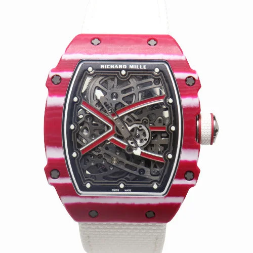 classic stainless steel quartz watches-Richard Mille Mens High Jump "Mutaz Essa Barshim" Carbon TPT 38.07mm x 47.52mm Skeleton Dial Watch Reference# RM67-02