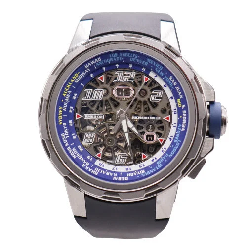 slim profile sport chronographs-Richard Mille Men's World Timer Titanium 47mm Skeleton Dial Watch Reference #: RM63-02