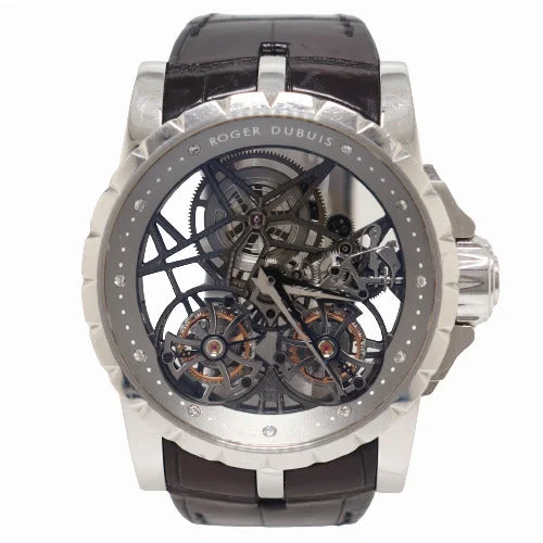 smartwatch with virtual fitness coach-Roger Dubuis Men's Excalibur Double Flying Tourbillon Platinum 45mm Skeleton Dial Watch Reference# RDDBEX0269