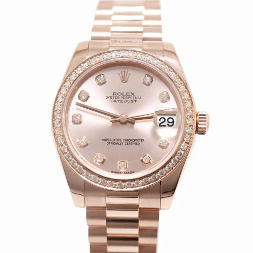 classic mechanical pilot watches-Rolex Datejust Everose 31mm Factory Everose Diamond Dial Watch Reference# 178275