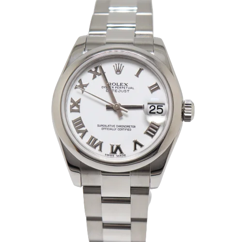 smartwatch with stress management features-Rolex Datejust Stainless Steel 31mm White Roman Dial Watch Reference# 178240