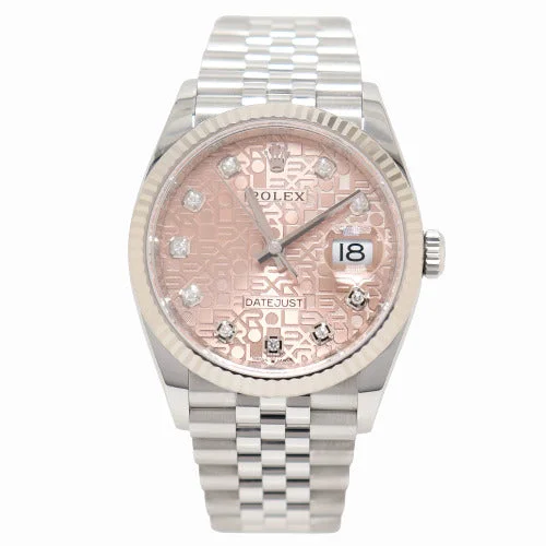 solar-powered mechanical chronograph watches-Rolex Datejust Stainless Steel 36mm Pink Jubilee Diamond Dial Watch Reference# 126234