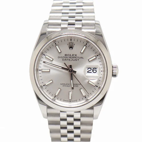 fashion watches with interchangeable straps-Rolex Datejust Stainless Steel 36mm Silver Stick Dial Watch Reference# 126200