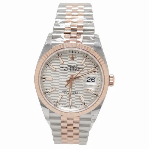 smartwatch with instant fitness insights-NEW! Rolex Datejust Two Tone Rose Gold and Stainless Steel 36mm Silver Fluted Motif Stick Dial Watch Reference#126231