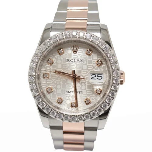 men's sporty wristwatches-Rolex Datejust Two Tone Rose Gold and Stainless Steel 36mm Silver Jubilee Diamond Dial Watch Reference# 116201