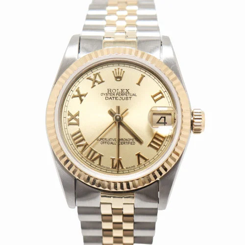 smartwatch with GPS navigation system-Rolex Datejust Yellow Gold & Stainless Steel 31mm Champagne Roman Dial Watch Reference# 68273