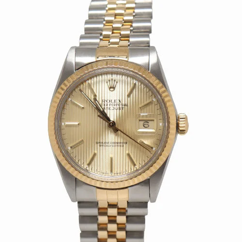 smartwatch with activity-based coaching-Rolex Datejust Yellow Gold & Stainless Steel 36mm Champagne Tapestry Dial Watch Reference# 16013