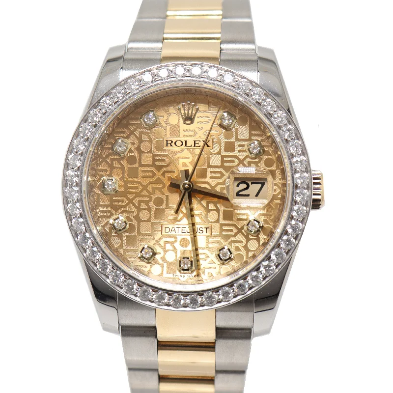 smartwatch with stress reduction tracking-Rolex Datejust Yellow Gold & Stainless Steel 36mm Jubilee Diamond Dial Watch Reference# 116203