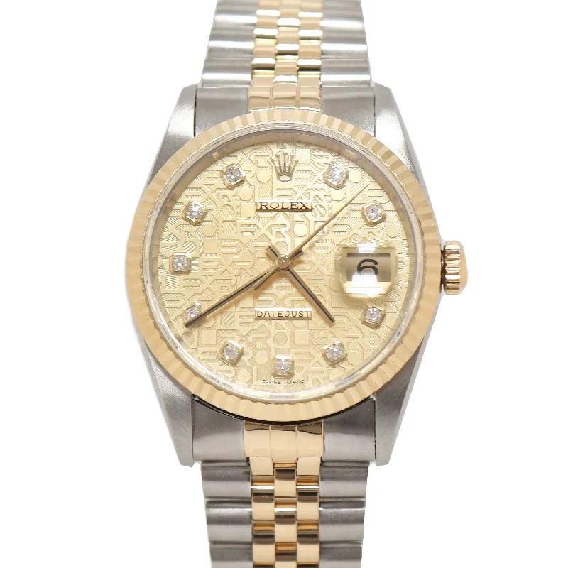 classic aviator wristwatches-Rolex Datejust Yellow Gold & Steel 36mm Jubilee Diamond Dial Watch Reference# 16233